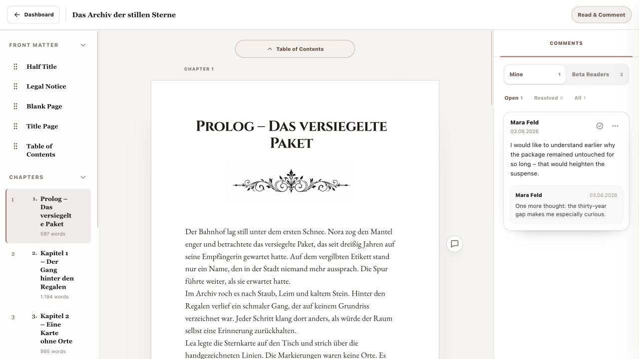 Reading mode for the shared book Das Archiv der stillen Sterne