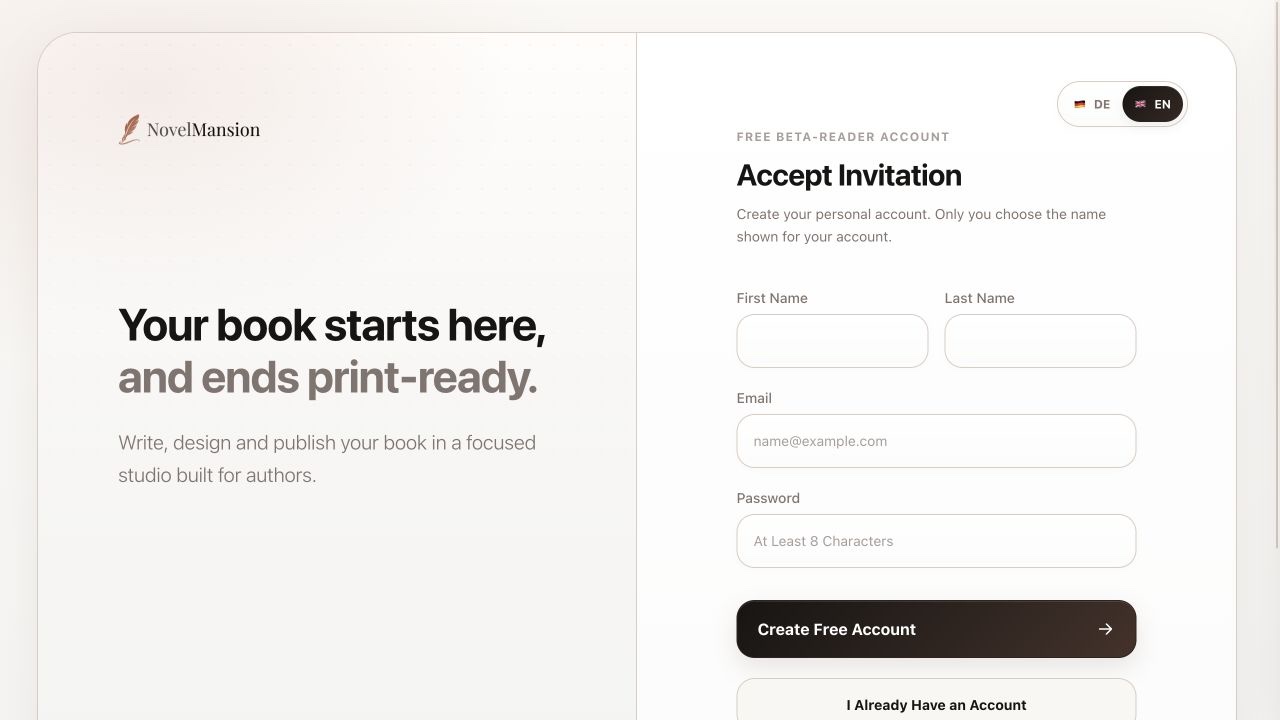 Registration for Mara Feld's free beta-reader account